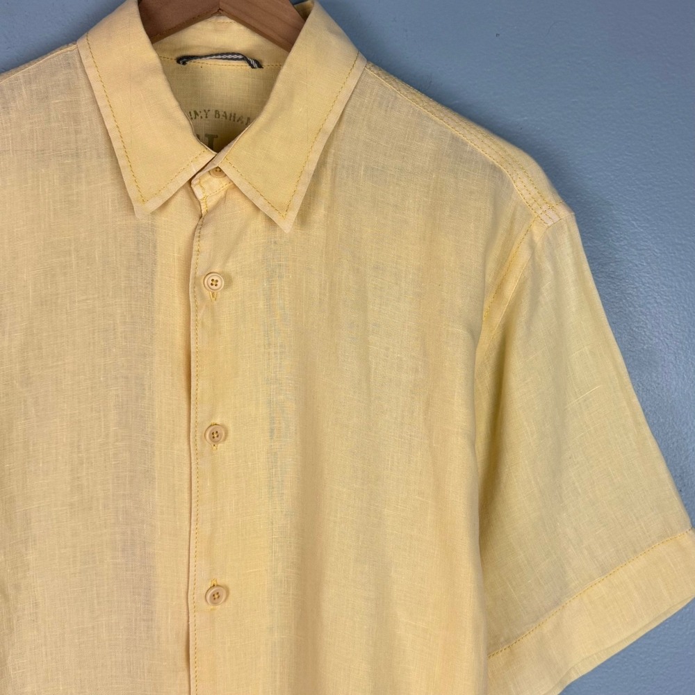 Tommy Bahama Relax Mens Medium Yellow Short Sleeve Button Up Linen Camp Shirt